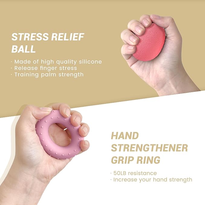 FLYFE Grip Strength Trainer Kit (5 Pack), Forearm Strengthener, Hand Squeezer Adjustable Resistance, Finger Stretcher, Grip Ring, Relief Ball and Finger Exerciser for Men and Women, Injury Recovery
