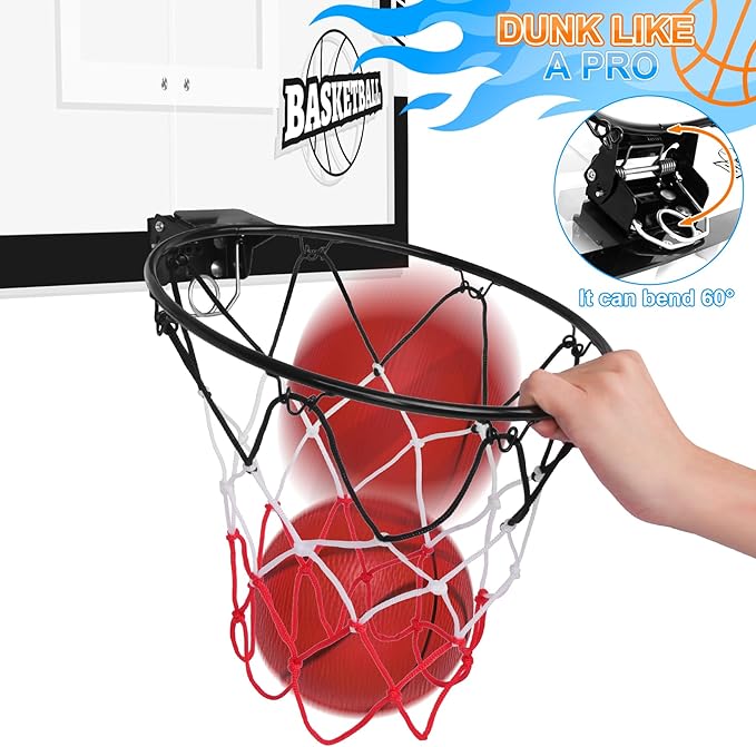 Large Indoor Mini Basketball Hoop Set for Kids and Adult 24 X 16 Inch Board Family Games for Home and Office Door & Wall with 3 Balls and Complete Accessories, Basketball Toy Gift for Boys Girls Teens