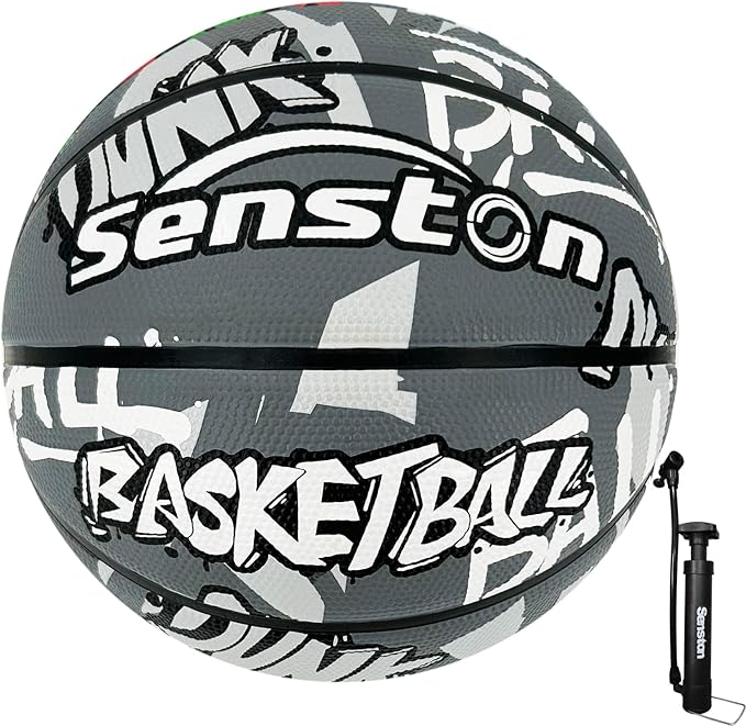 Senston 27.5‘’/29.5'' Basketball Outdoor Indoor Rubber Basketball Ball for Kids/Adult Official Size 5/7 Basket Ball with Pump