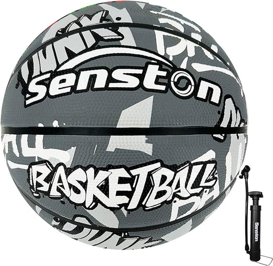 Senston 27.5‘’/29.5'' Basketball Outdoor Indoor Rubber Basketball Ball for Kids/Adult Official Size 5/7 Basket Ball with Pump