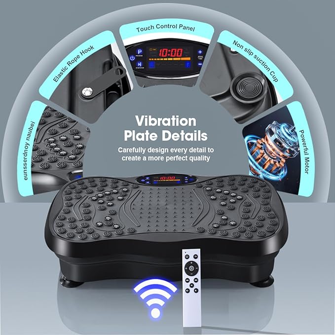3D Bluetooth Vibration Plate - 5-in-1 Fitness Machine for Weight Loss, Shaping, Muscle Toning | Lymphatic Drainage & Strain Relief | 2 Ropes + 5 Bands | 330lb Max Load