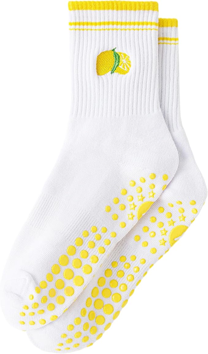 Yawlsow Pilates Grip Socks for Women Yoga Grippy Socks Cute Barre Non Skid Athletic Crew Sticky Sock Workout Hospital