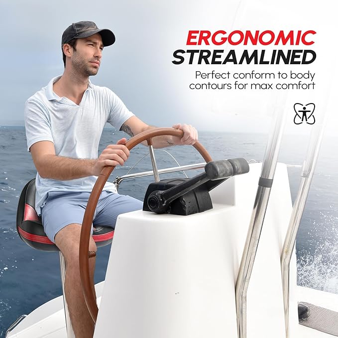 PEXMOR Boat Seats, Fishing Boat Seat, Waterproof Captain Seat Low Back Casting Bass Seats for Boats, Thick Soft Cushion Butt Seat, 2 Packs (Red&Black)