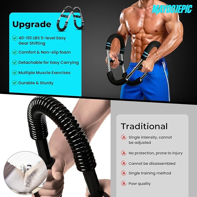 Twister Arm Trainer, Chest Workout Equipment for Men & Women Portable Spring Resistance Chest Exerciser Forearm Strengthener Bar Detachable for Home Fitness Equipment for Enhancing Upper Body Muscle