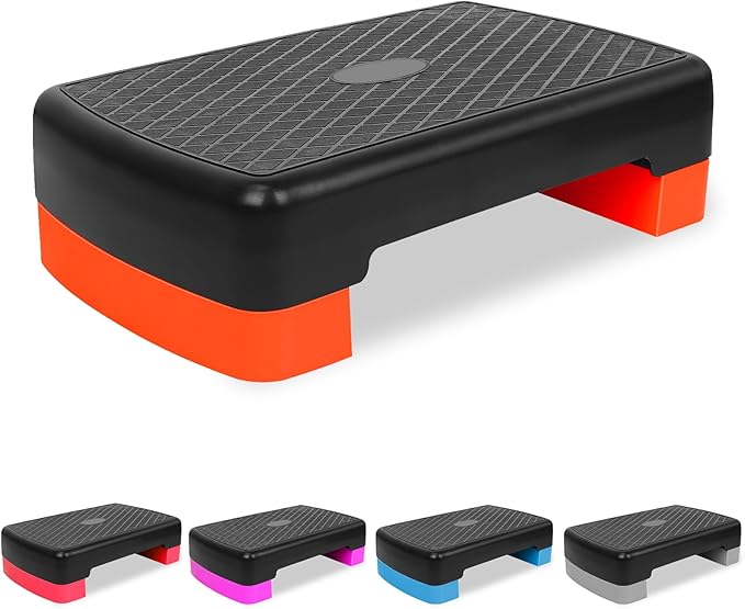Height-Adjustable 4"-6" Step Aerobics Platform Fitness Equipment Stepper Trainer Exercise Step Platform with 2 Riser