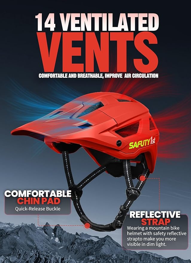 Mountain Bike Helmet for Adults & Youth Lightweight Impact-Resistant with Adjustable Dial & Removable Visor Unisex Helmet for Mountain Biking Bicycle Clcying