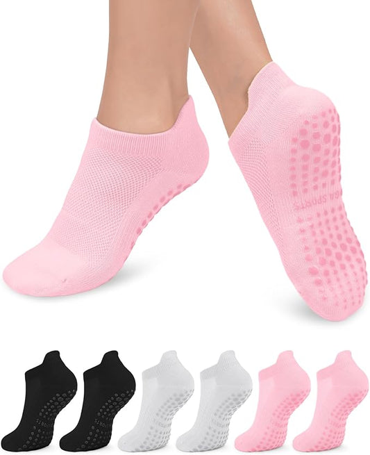 6 Pairs Grip Pilates Socks for Women, Non-slip Yoga Athletic Socks for Barre Ballet Barefoot Workout Hospital