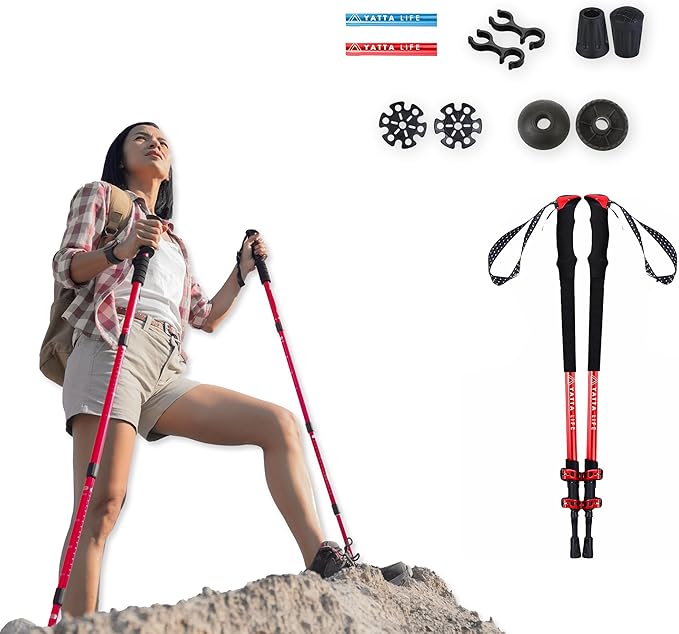 Adventure Pro Trekking Poles for Hiking - Anti Slip Collapsible Walking Sticks for Travel with Cork and Eva Grip, Lightweight Hiking Poles for Men and Women, 2 Sticks in 1PACK