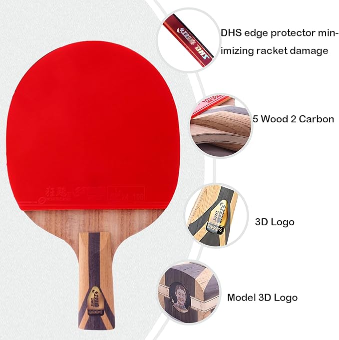 DHS Ping Pong Paddle Professional Racket - Table Tennis Racket with Carrying Case - ITTF Approved Rubber for Tournament Play - Best Table Tennis Paddle