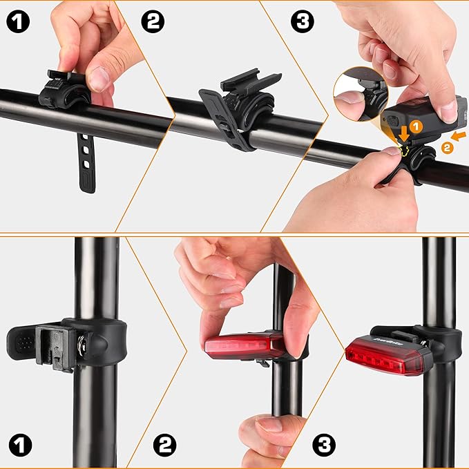 EverBrite Bike Lights for Night Riding, Rechargeable Bicycle Lights Front and Rear, 5+4 Light Modes, Bike Light Set with Charging Indicator, Waterproof Rotatable Headlight for Bike, Bike Accessories