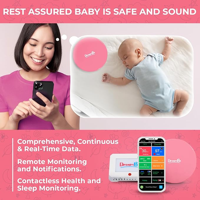 DreamBe-2 Contactless Smart Health Heart & Breathing Monitor for Toddlers & Children. Real-Time Sleep Tracker – Monitor on App Anywhere, Anytime – Touch-Screen Display WiFi - Night Vision Camera