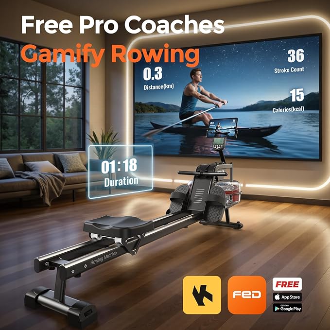 YOSUDA Magnetic/Water Rowing Machine for Home - Rower Machine Use with Bluetooth, App Supported, Rowing Machine for Taller Power Athletes, Comfortable Seat Cushion