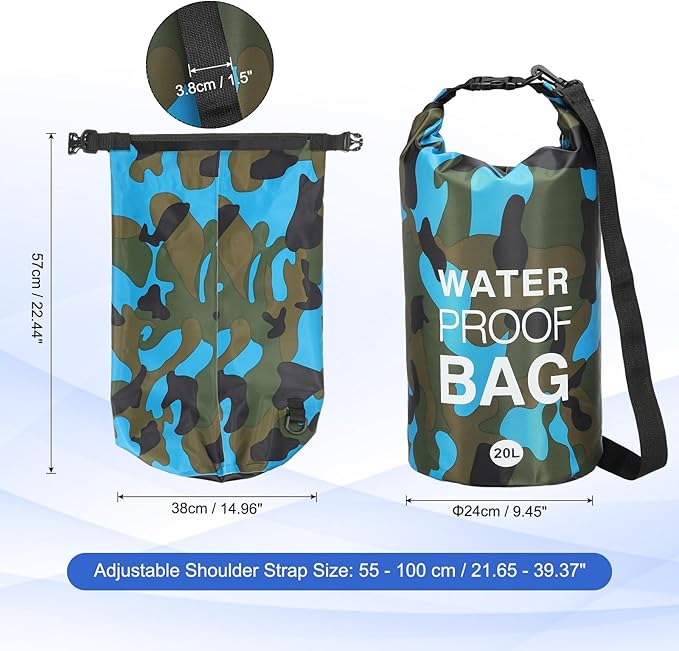 Waterproof Dry Bag, 20L Fit for Women Men Water Proof Bags Lightweight Dry Storage Floating Backpack with Whistle for Travel Boating Kayaking (Sky Blue Camouflage)