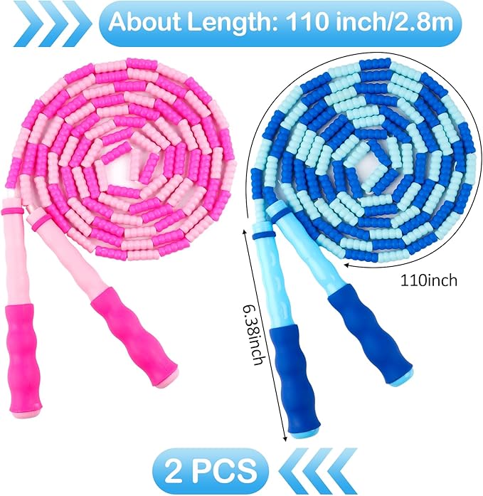 Jump Rope for Kids, Adjustable Jump Ropes for 4 5 6 7 8 10 12, Tangle Free Jumping Rope Age 8-12, Segmented Soft Beaded Skipping Rope for Women Fitness