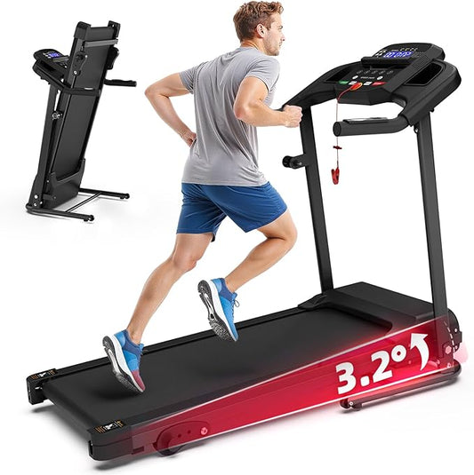FYC Compact Folding Treadmill for Home - 2.5HP Quiet Brushless Motor, 3-Level Incline, 7.5 MPH, Shock Absorption, Space-Saving Design for Running, Walking - Treadmill for Small Spaces & Home Use
