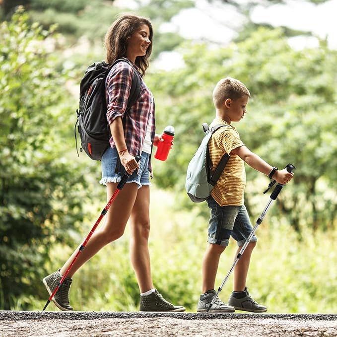 2 Pack Hiking Poles for Junior, Nordic Walking Trekking Pole Hiking Sticks Lightweight Collapsible & Shock-Absorbent Aluminum with Quick Adjustable Locks for Youth & Women