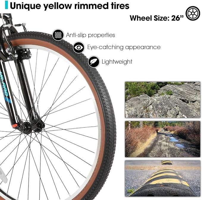HILAND 26 Inch Mountain Bike for Mens and Womens, 21 Speeds Mountain Bicycle, High-Tensile Steel Frame, V Brake, Hardtail MTB for Adults