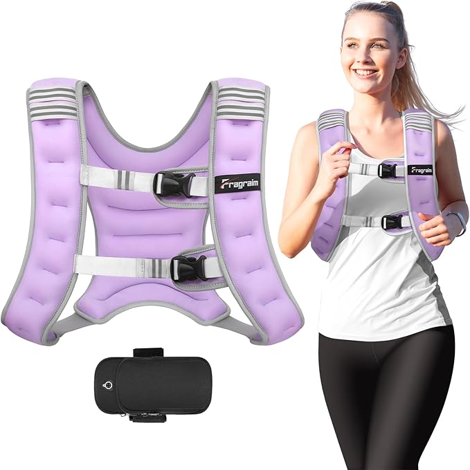 Fragraim Weighted Vest for Women Men - 8lb/10lb/12lb/16lb/22lb/25lb/30lb Weight Vest with Reflective Stripe, Detachable Phone Pouch, Ideal for Walking, Strength Training, Running, Workout, Cardio