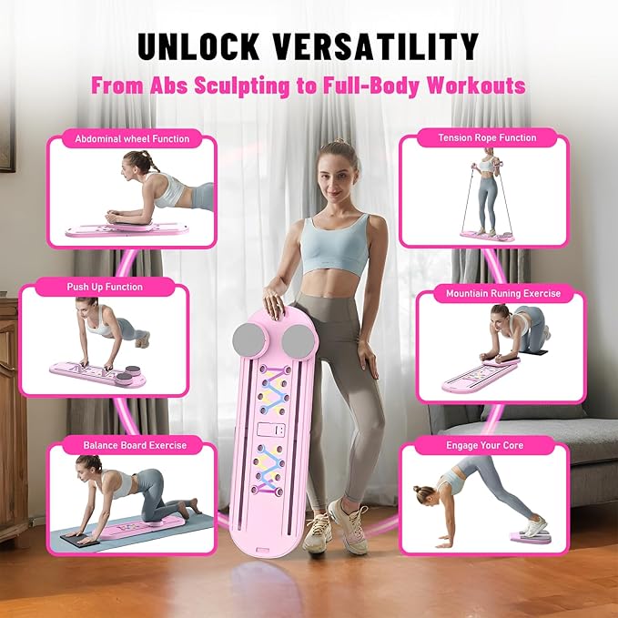 Maksone Pilates Board, Foldable Reformer Training Set, 6-in-1 Versatile Kit with Auto-Rebound Ab Roller, Home Core Workout Equipment, Tone Your Abs and Achieve a Sleek Figure