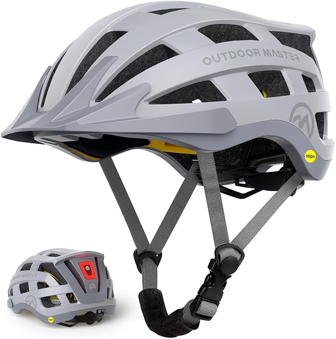 OutdoorMaster Gem II MIPS Bike Helmet with Light - Lightweight Cycling Helmet,Mountain Road Bicycle Helmet for Youth & Adult