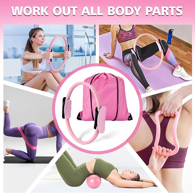 Ideal Swan Pilates Ring Essentials Kit for Women, Home Workout Equipment Set with 9.8” Ball, Resistance Bands, Accessories, Pilates Set for Legs Arms and Thighs（13 PCS）
