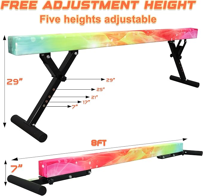Adjustable Balance Beam Gymnastics Beam 8 FT Adjustable Height Beams for Kids, High and Low Floor Beams,Gymnastics Equipment for Kids Adults Training at Home and Gym Center