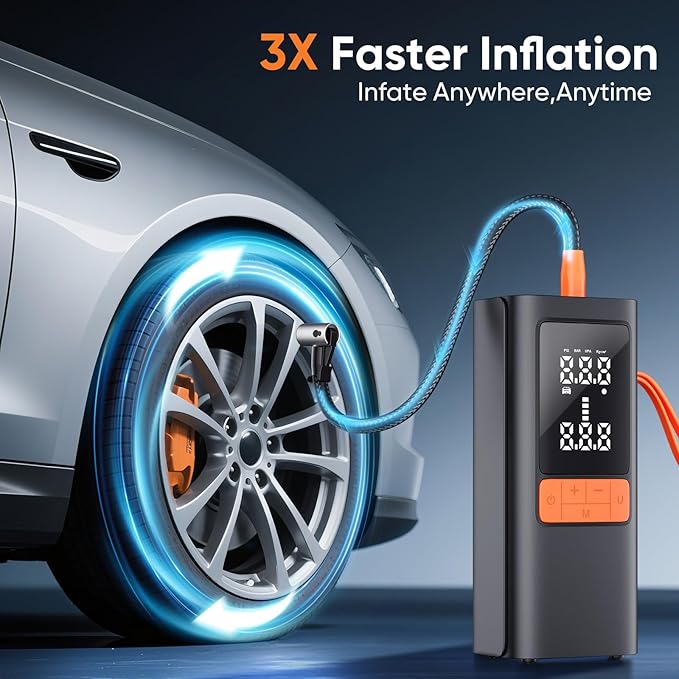 Tire Inflator Portable Air Compressor, 150PSI&12V DC Air Pump for Car Tires, Portable Tire Inflator with LED Light/Digital Pressure Gauge/Auto Shut-off,3x Faster Inflate/Deflate for Car,Moto,Bike,Ball