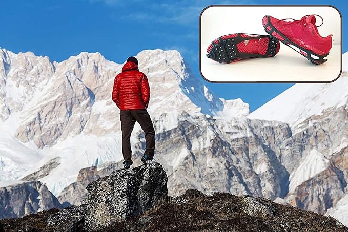 Ice Snow Traction Cleats - Lightweight Crampon Cleats for Walking on Snow & Ice - Anti Slip Grippers Fasten Quickly & Easily Over Footwear - Protable Grips for Shoes and Boots