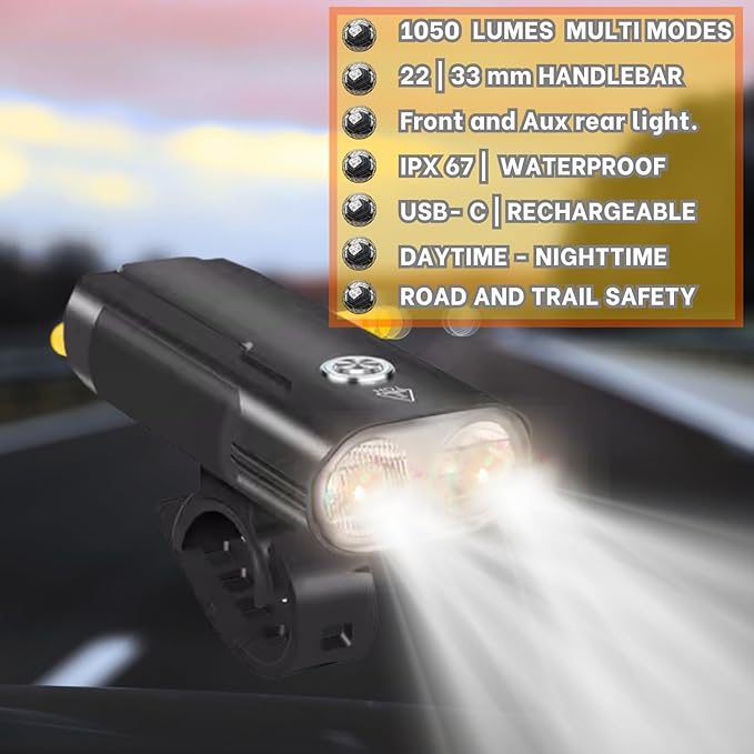 Ultra Bright Bike Lights for Night Riding Rechargeable Led for Bycicles Weather Resistant Multiple Modes. Tubular mounting MTB Road Cyclocross Ebike Mini Bike Scooter