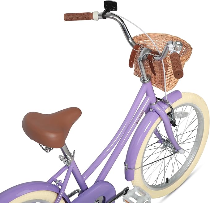 Glerc Little Molly 12-20 Inch Kids Retro Cruiser Bike for 2-13 Year Old with Wicker Basket & Training Wheels/Kickstand, Multiple Colors