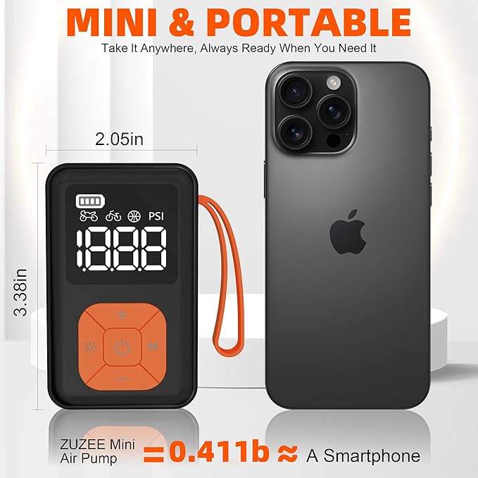 Mini Bike Pump, 150 PSI Portable Bicycle Pump with Gauge, 3X Faster & Auto Stop & Brushless Motor, Electric Bike Tire Pump with Presta and Schrader Valve for Road Bike, MTB, Motorcycle, Ball,etc