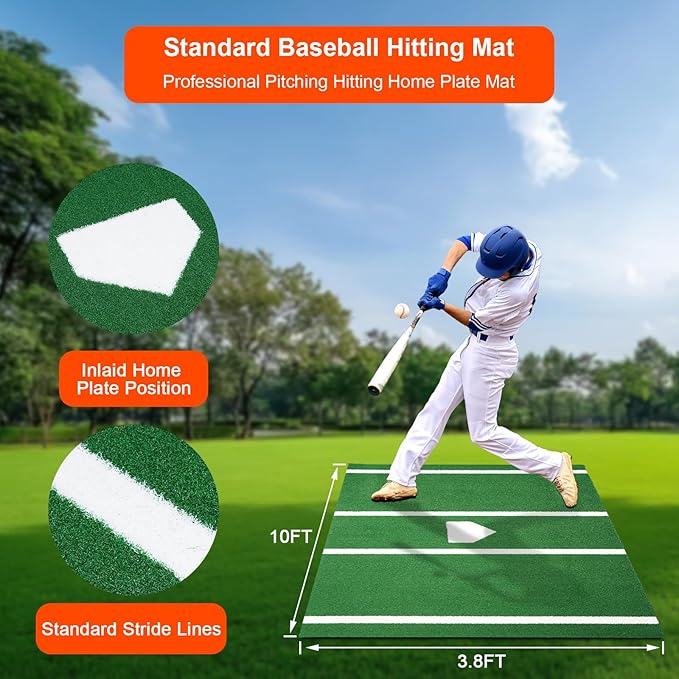 Baseball Hitting Mat, Home Plate Mat with Anti-Slide Rubber Back, 6’ x 4’ | 10’ x 3.8‘ | 12‘ x 6’ Portable Batters Box Turf Mat Baseball for Hitting Practice - Indoor and Outdoor Use