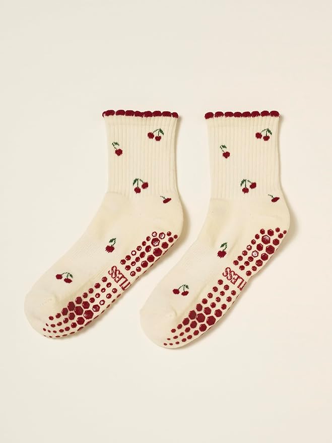 Crew Half Calf Grip Socks, Cutest Fruits Pilates Socks, Ruffle socks, Non-Slip, Barre Yoga Fitness