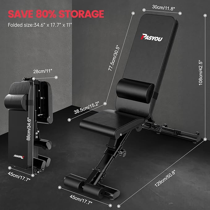 PASYOU Adjustable Weight Bench Full Body Workout Multi-Purpose Foldable Incline Decline Exercise Workout Bench for Home Gym