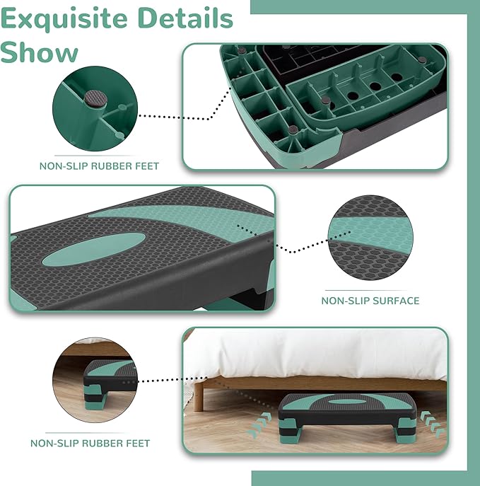 Fitvids Step Aerobic Platform, 31" Exercise Step with 3 levels Adjustable Height, 4 Stackable Risers, Fitness Training Workout Stepper for Home Gym, Cardio Strength, Black & Pink