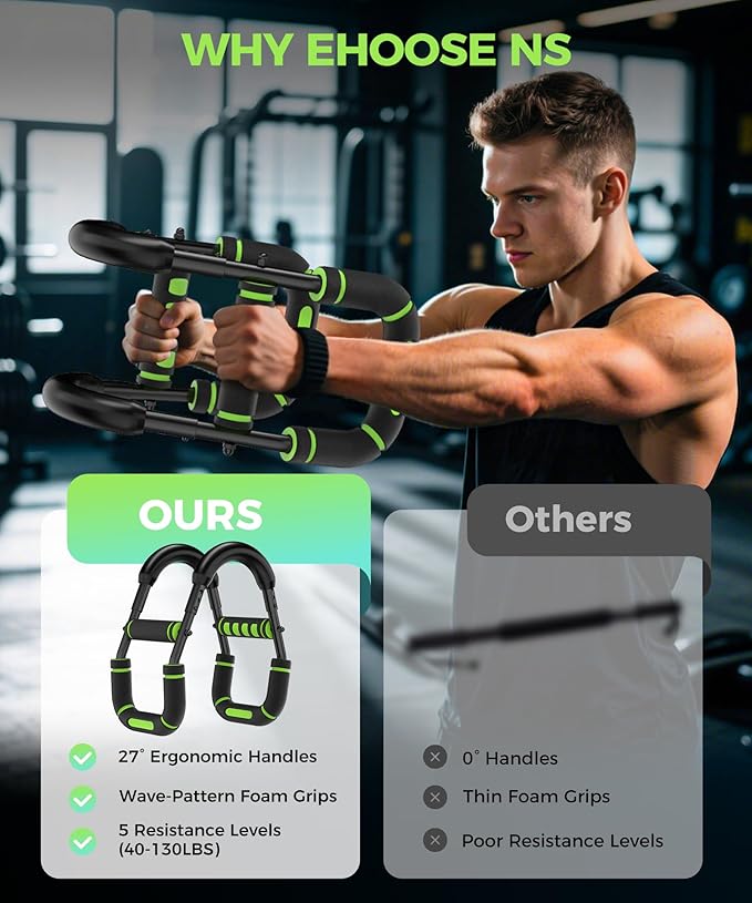 Twister Arm Trainer, Adjustable 5 Resistance Levels (40-130 lbs) Chest & Arm Workout Equipment for Men & Women, Ergonomic Home Gym Strength Trainer with Anti-Slip Handles & Carry Bag