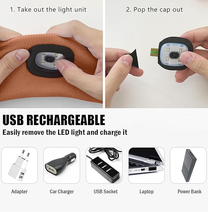 ATNKE 4 LED Lighted Sport Sweatband,USB Rechargeable Running Head Band Lamp High Stretch Wicking Gifts for Men and Women