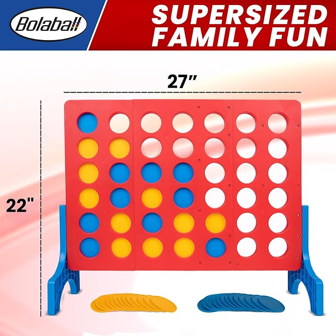 Bolaball 4 in a Row Tabletop Game – 1.8 Ft 4 to Score Game for Kids & Adults, Indoor/Outdoor Family Yard, Portable Party for Home, Picnic & Travel, Plastic Version.