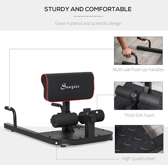 Soozier 3-in-1 Padded Push Up Sit Up Deep Sissy Squat Machine Home Gym Fitness Equipment