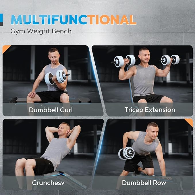 Adjustable Weight Bench for Home Gym, Workout Bench Incline Decline with Adjustable Headrest, Fast Folding Bench Press for Full Body Workout