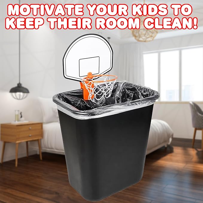 ArtCreativity Mini Basketball Hoop Trash Can Set, Includes Clip-On Hoop with Backboard, Inflatable Ball and Pump, Fun Indoor Basketball Hoop for Kids, Office Toys, Trashketball Classroom Games