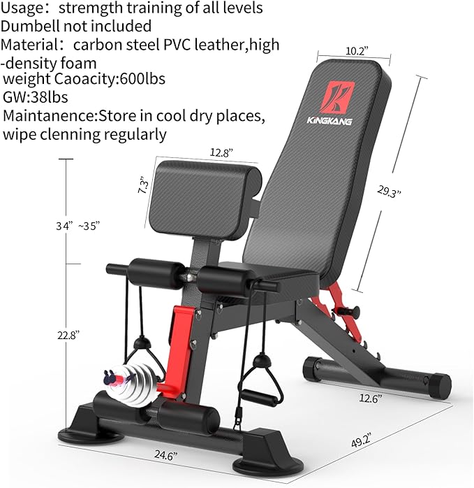 K KiNGKANG Adjustable Weight Bench,Roman Chair Load 500 LBS Workout Bench for Home Gym Workout Fitness Equipment Adjusts to Decline or Flat Bench