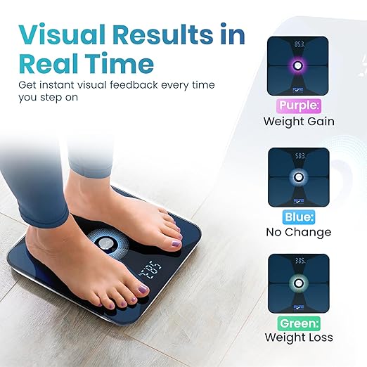 Smart Weight Scale for Body Weight with Mobile App | Tri-Color Breathing Light | Digital Weight Scale for BMI, Body Composition, Muscle & More