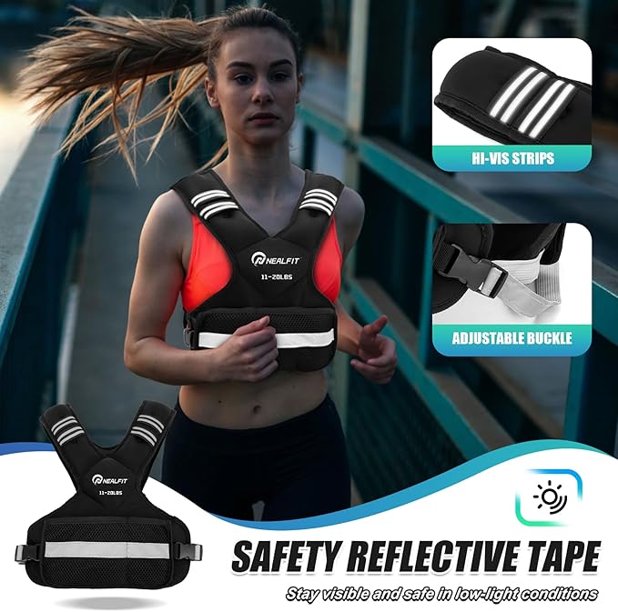 Weighted Vest for Women and Men, 5-10lb/11-20lb/18-30lb Adjustable Weighted Vest with Reflective Strip, Body Weight Vest for Walking, Running, Fitness, Strength Training