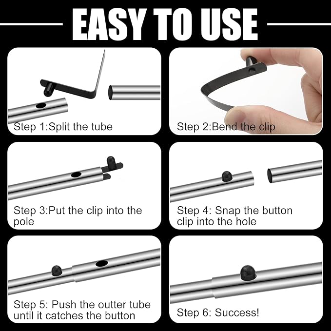 Moxweyeni 8 Pieces Push Button Spring Clips Tent Pole Clips Stainless Steel Kayak Paddle Spring Snap Clips Locking Tube Pin for Camping Kayak Paddle Tent Pole