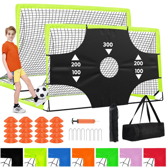 Fololicx Yellow Soccer Goals for Backyard,2 of 6x4ft Kids Soccer Net Training Equipment,Portable Pop Up Toddler Soccer Goal with Soccer Ball,Scoring Target Cloth, and Cones - Fun Youth Outdoor Games