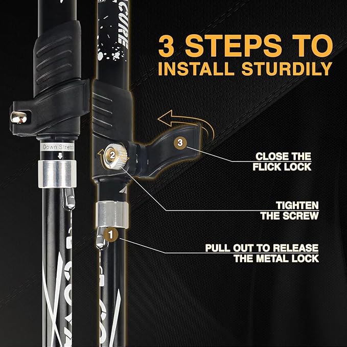 Covacure Hiking Poles Collapsible Trekking Poles - Aluminum Alloy 7075 Walking Sticks for Hiking with Telescopic & Foldable Tri-fold Design Hiking Gear for Women Men, Hiking, Camping, Climbing