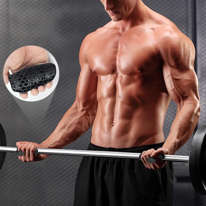 Anti-Slip Workout Grips - Weight Lifting Grips | 1 Pair Gym Hand Grip | Rubber Gym Grips | Silicone Dumbbell Bar Handle Grips | Ergonomic Palm Protection Gloves | Fingerless Workout Gloves for Adults