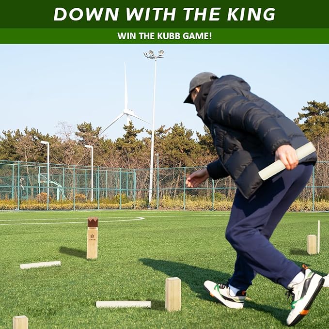 Kubb Yard Game Set, Garden Rubber Wood Outdoor Tossing Game with Canvas Carry Bag, Giant Viking Outdoor Chess Game for Kids, Adults & Backyard Lawn