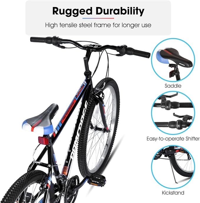 HILAND 24 26 inch Mountain Bike for Men Women, 18 Speeds High-Carbon Steel Frame, Sport Cycling MTB Bicycle for Adult